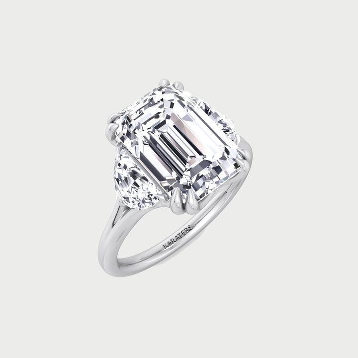 Emerald & Trapezoid Three Stone Lab-Diamond Engagement Ring