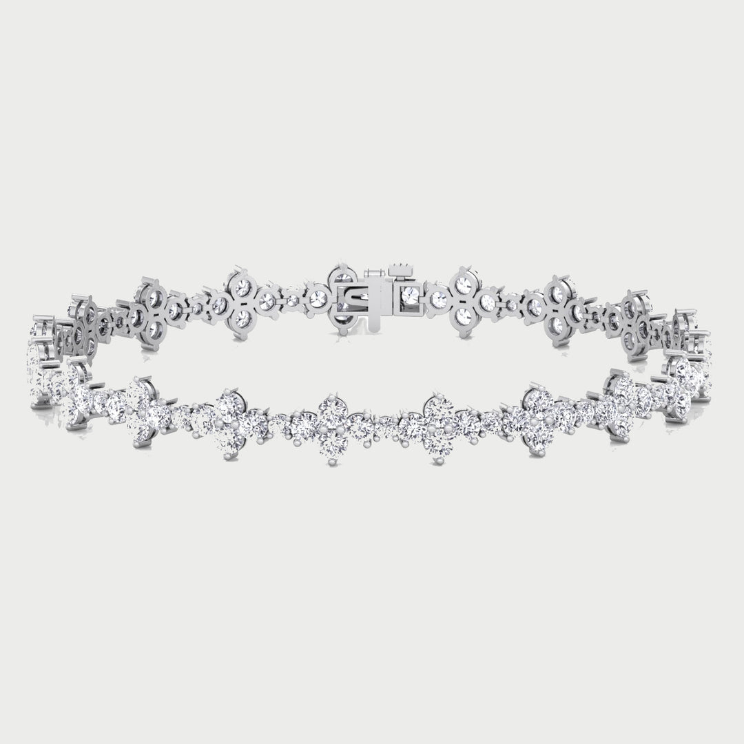 Round Floral Lab Grown Diamond Tennis Bracelet WG