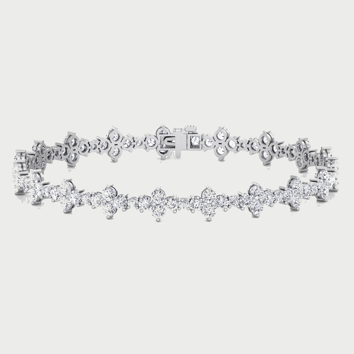 Round Floral Lab Grown Diamond Tennis Bracelet WG