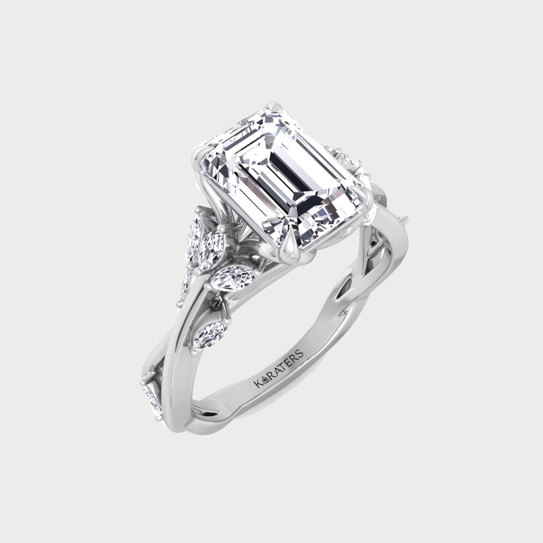 Emerald Cut Lab Grown Diamond Engagement Ring with Twist Band