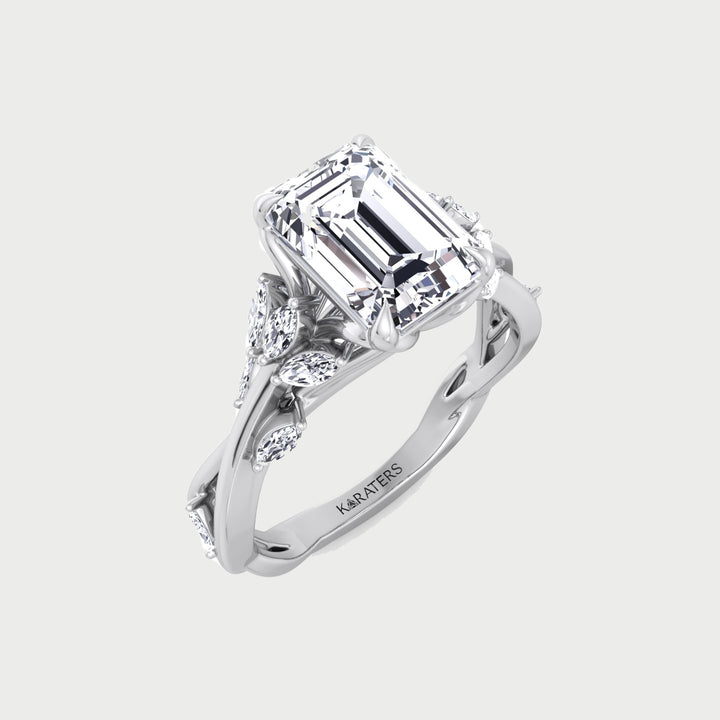Emerald Cut Lab Grown Diamond Engagement Ring with Twist Band