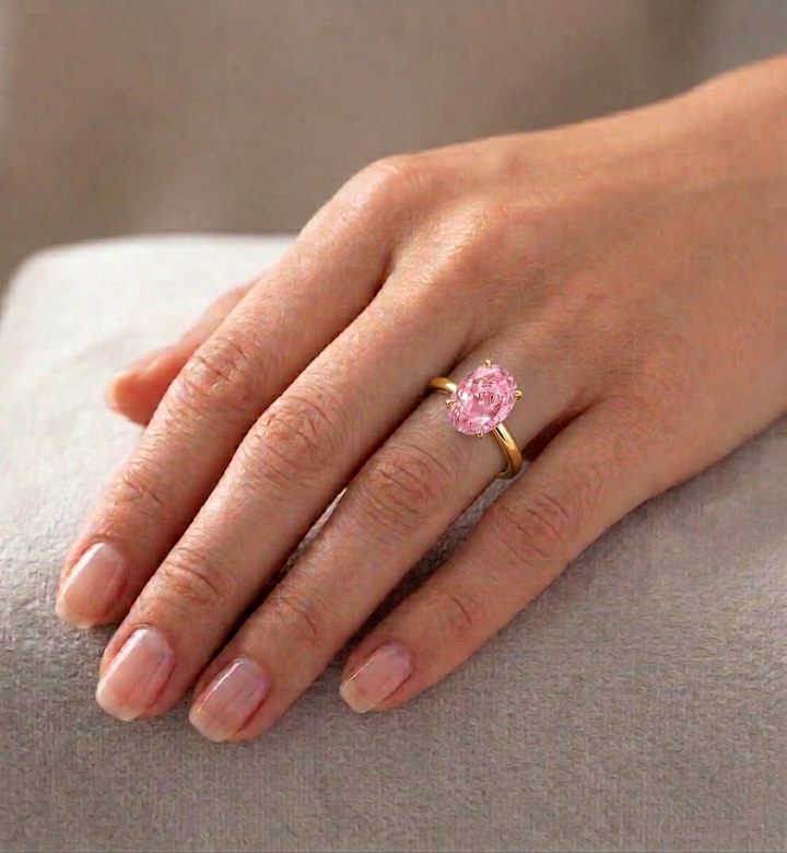 Fancy Pink Oval Cut Lab-Grown Diamond Engagement Ring