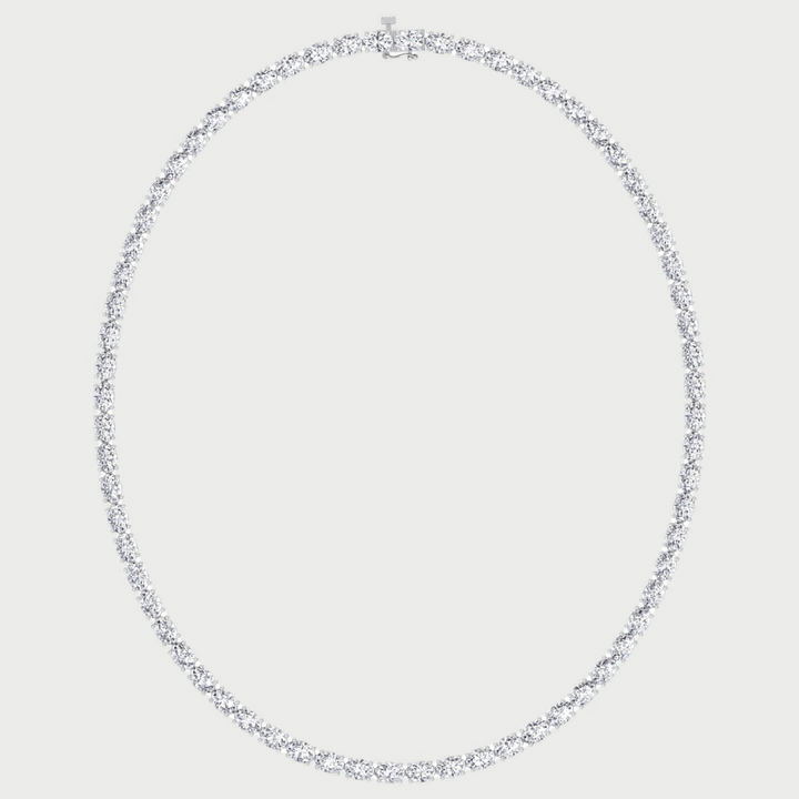 East to West Oval Cut Lab Diamond Tennis Necklace 14K Solid Gold