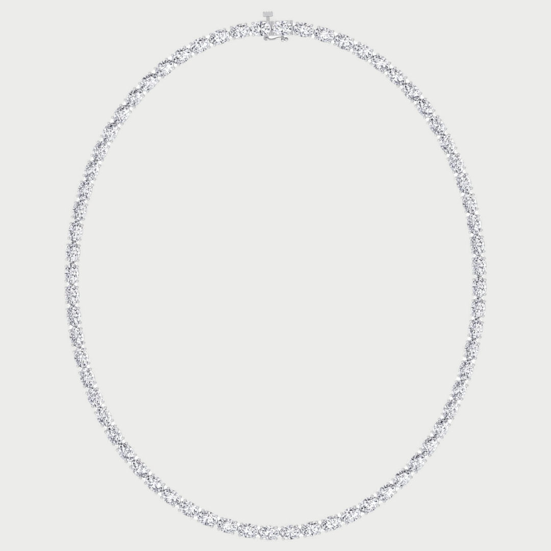 East to West Oval Cut Lab Diamond Tennis Necklace 14K Solid Gold
