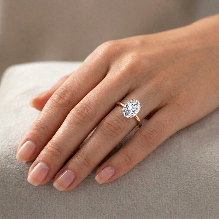Invisible Halo Oval Shape Solitaire Lab-Grown Diamond Engagement Ring