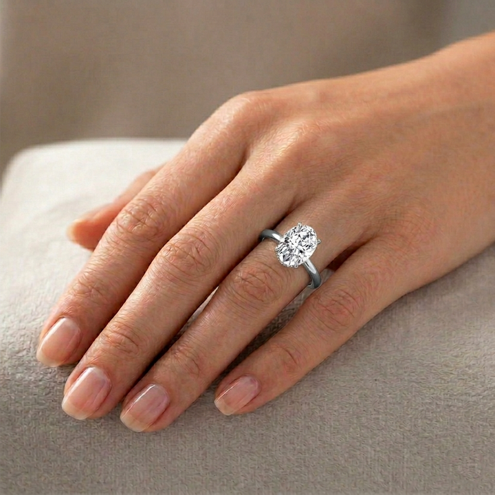 Invisible Halo Oval Shape Solitaire Lab-Grown Diamond Engagement Ring
