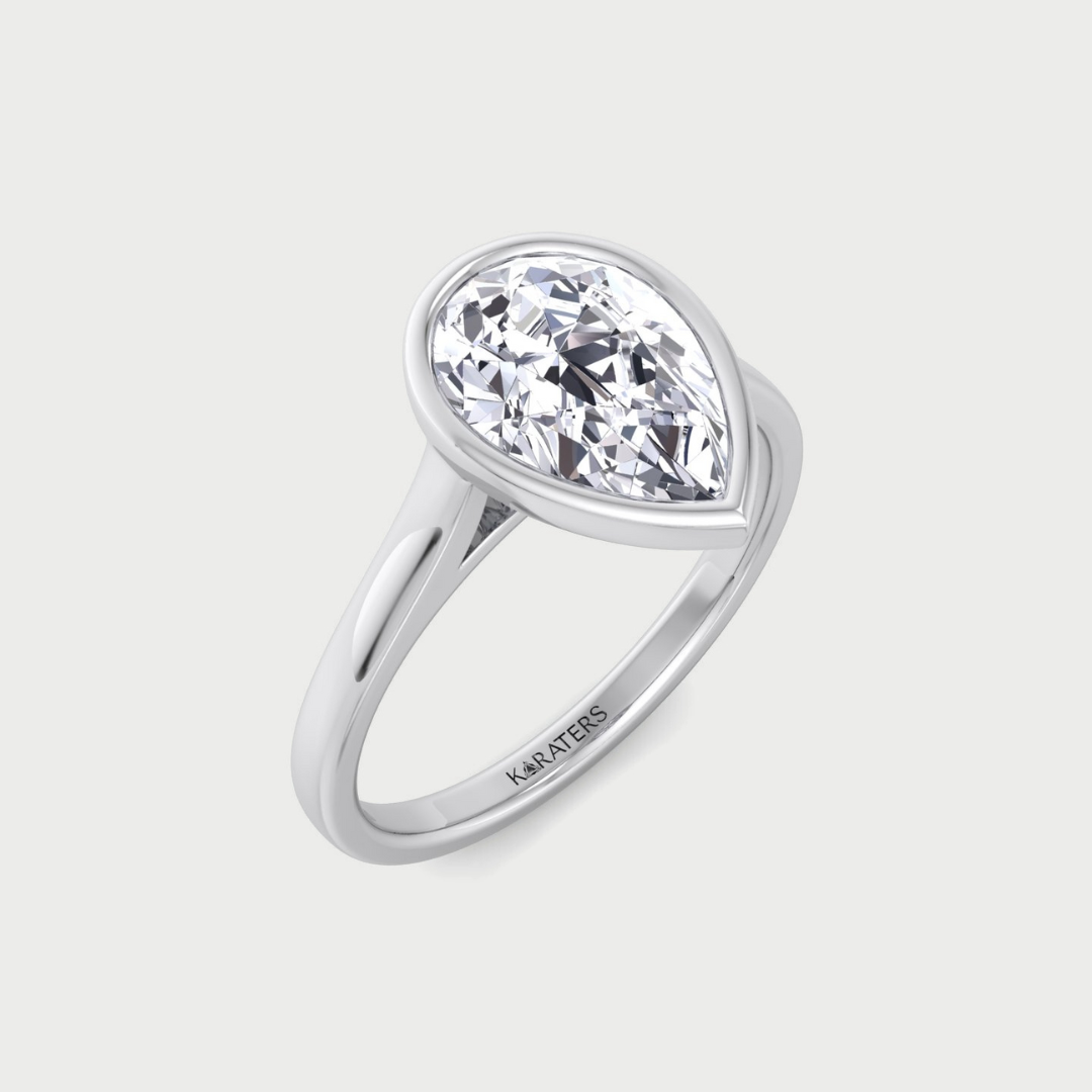 Bezel Set Pear Shape Lab-Grown Diamond Engagement Ring 14K 18K Platinum