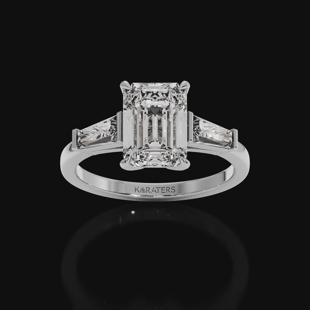Emerald Cut Grown Diamond Solitaire Engagement Ring With Tapered Baguette Sidestones White Gold Video