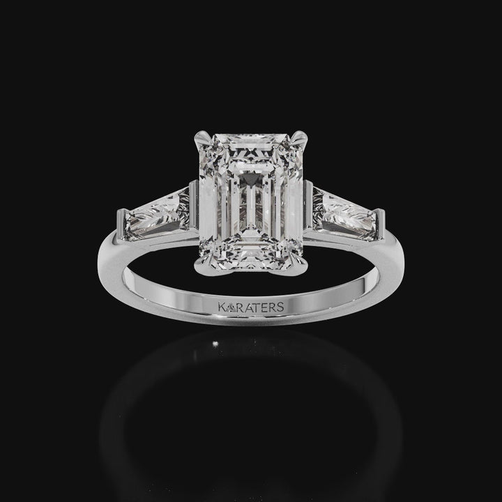 Emerald Cut Grown Diamond Solitaire Engagement Ring With Tapered Baguette Sidestones White Gold Video