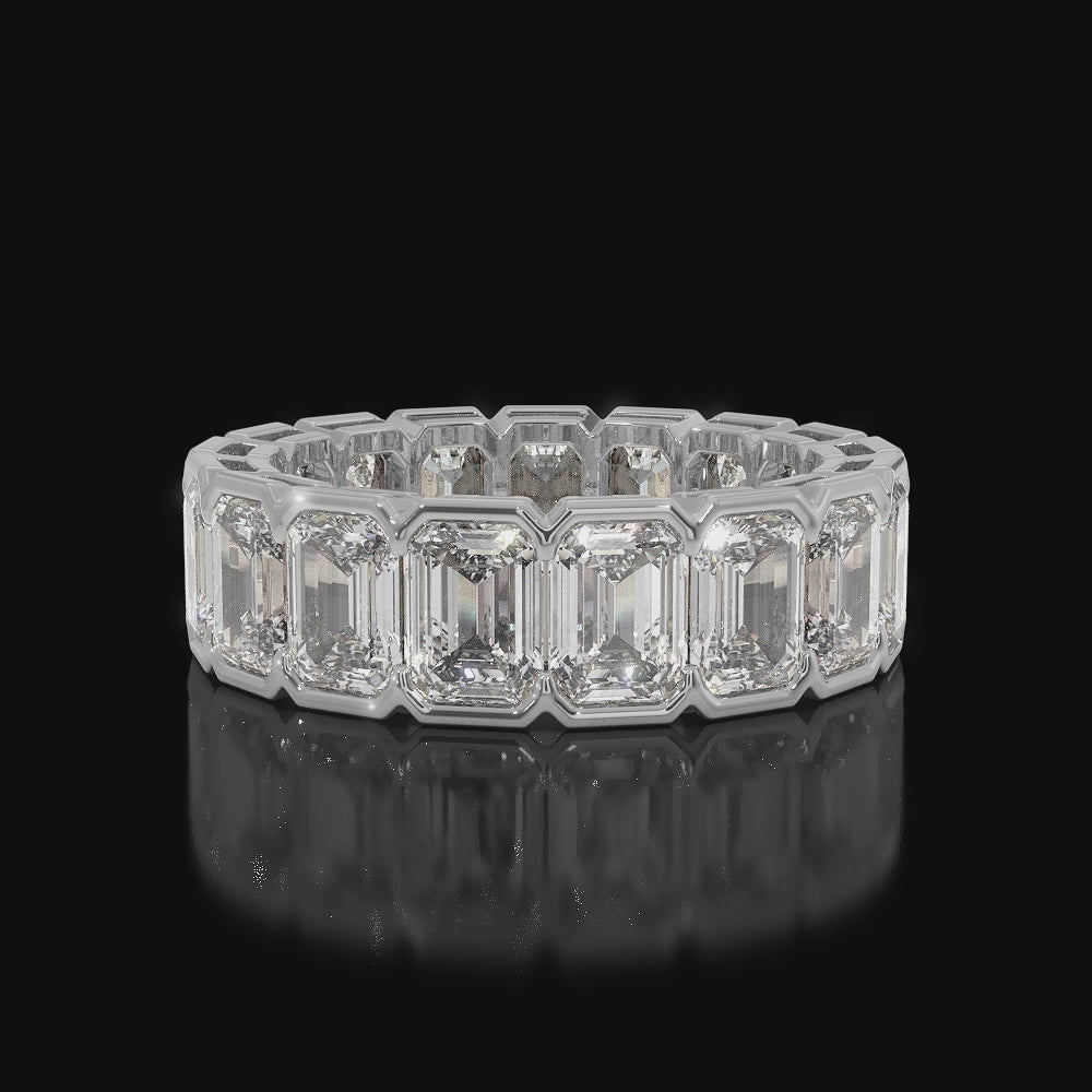 Half Bezel Set Emerald Cut Lab Grown Diamond Eternity Band