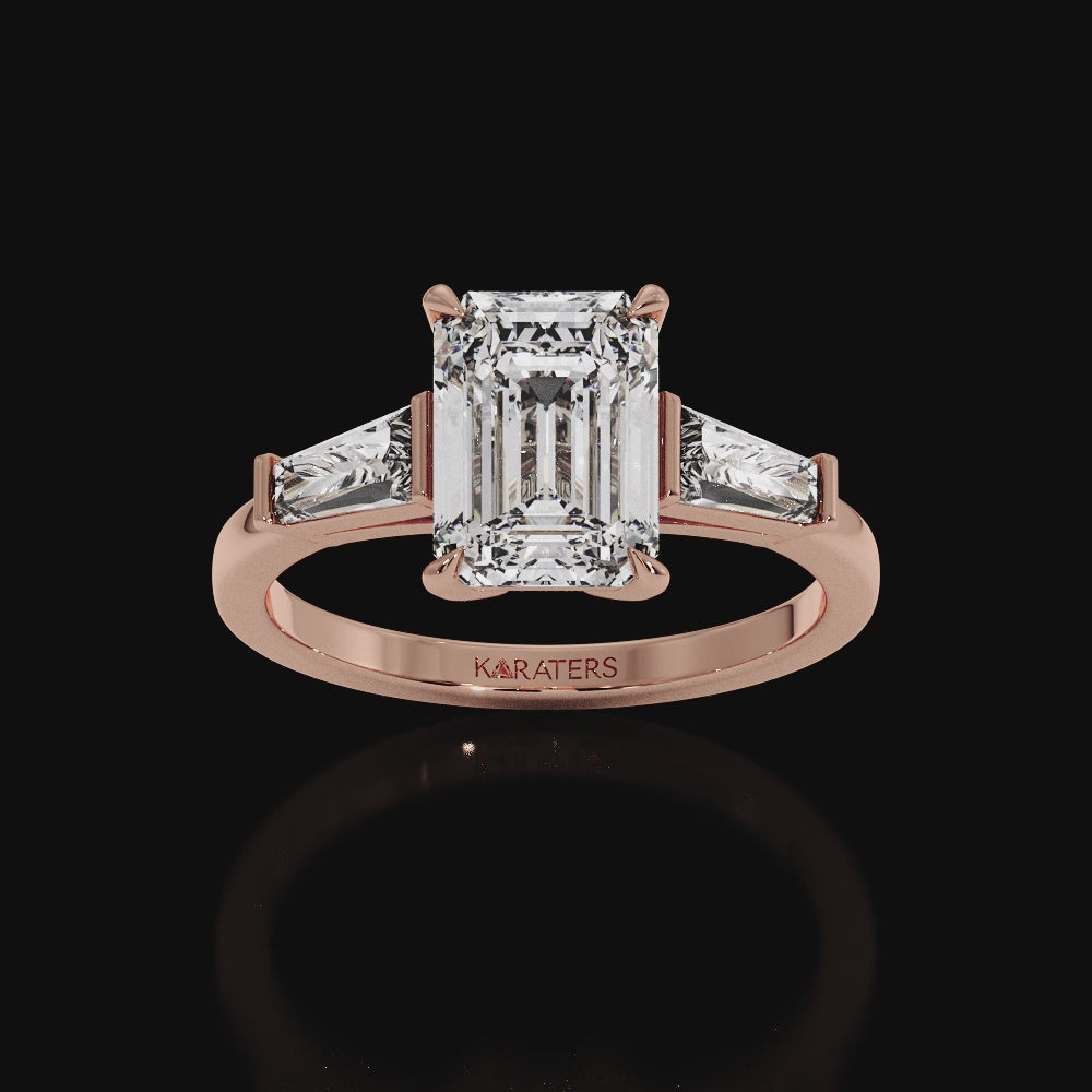 Emerald Cut Grown Diamond Solitaire Engagement Ring With Tapered Baguette Sidestones Rose Gold Video
