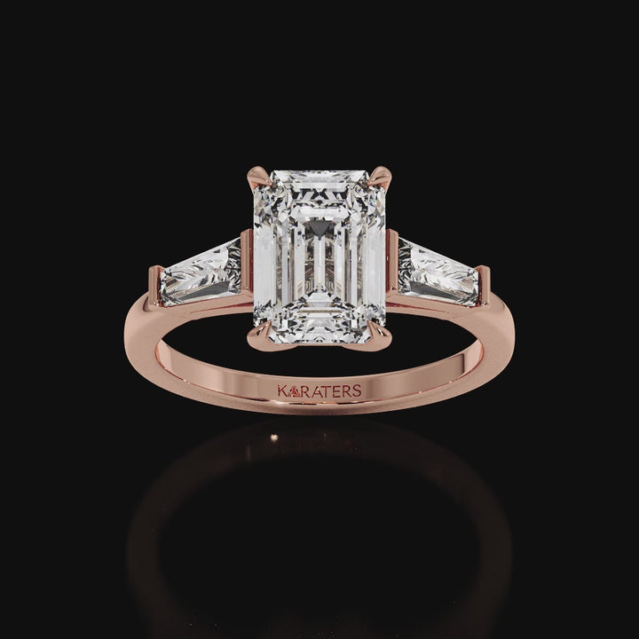 Emerald Cut Grown Diamond Solitaire Engagement Ring With Tapered Baguette Sidestones Rose Gold Video