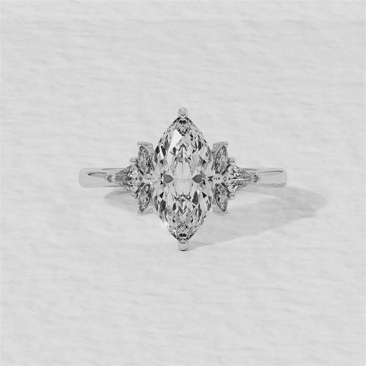 Helle - Marquise Shape Lab Grown Diamond Engagement Ring with Marquise and Pear Shape Sidestones