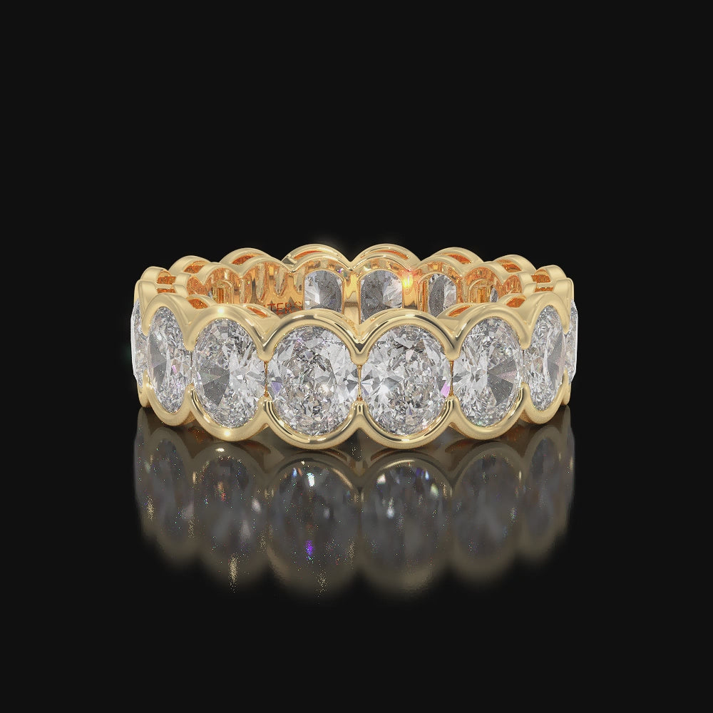 Oval Shape Half Bezel Lab Grown Diamond Eternity Band Video Yellow Gold