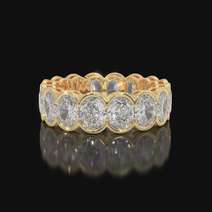 Oval Shape Half Bezel Lab Grown Diamond Eternity Band Video Yellow Gold