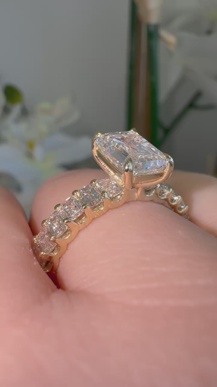 Emerald Cut Lab Grown Diamond Eternity Engagement Ring ( U-PRONG SETTING )