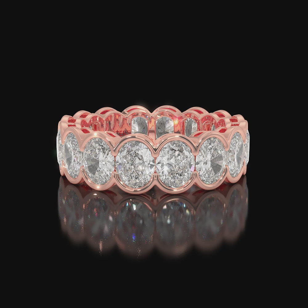 Oval Shape Half Bezel Lab Grown Diamond Eternity Band Video Rose Gold