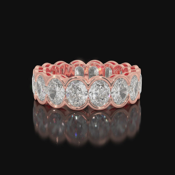 Oval Shape Half Bezel Lab Grown Diamond Eternity Band Video Rose Gold