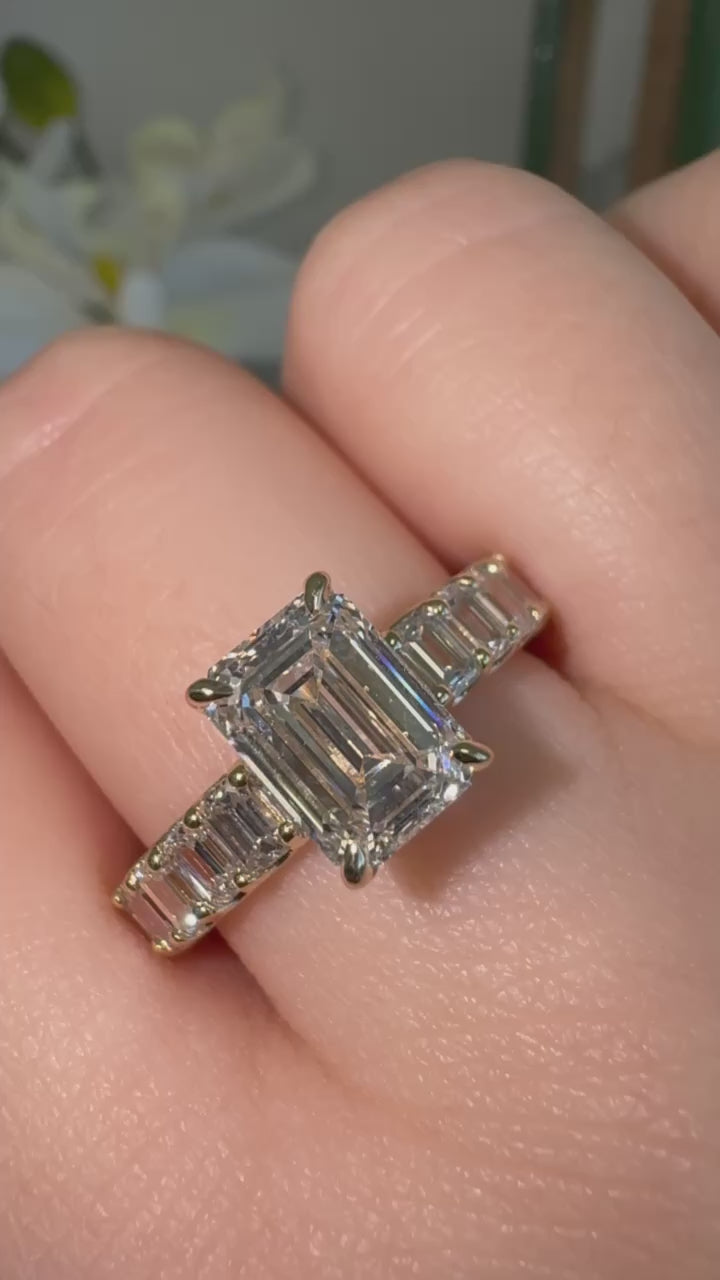 Emerald Cut Lab Grown Diamond Eternity Engagement Ring ( U-PRONG SETTING )