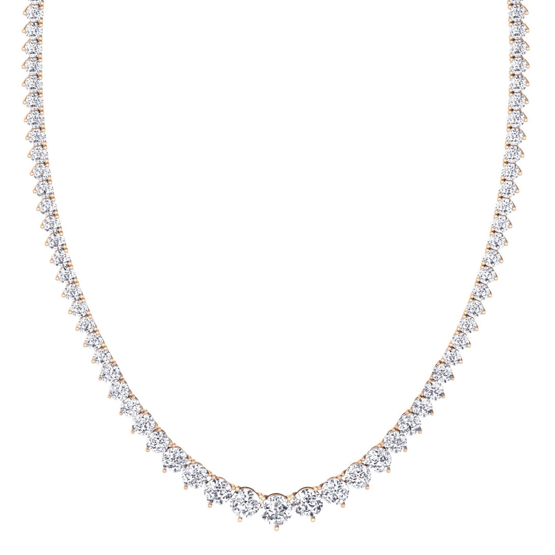 3-Prong Riviera Graduated Lab Grown Diamond Tennis Necklace with Extender Rose Gold 14K