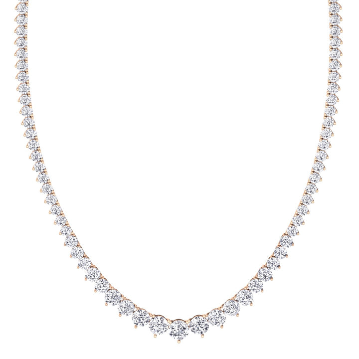 3-Prong Riviera Graduated Lab Grown Diamond Tennis Necklace with Extender Rose Gold 14K