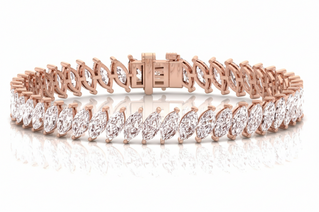Marquise Shape Lab Grown Diamond Tennis Bracelet Rose Gold