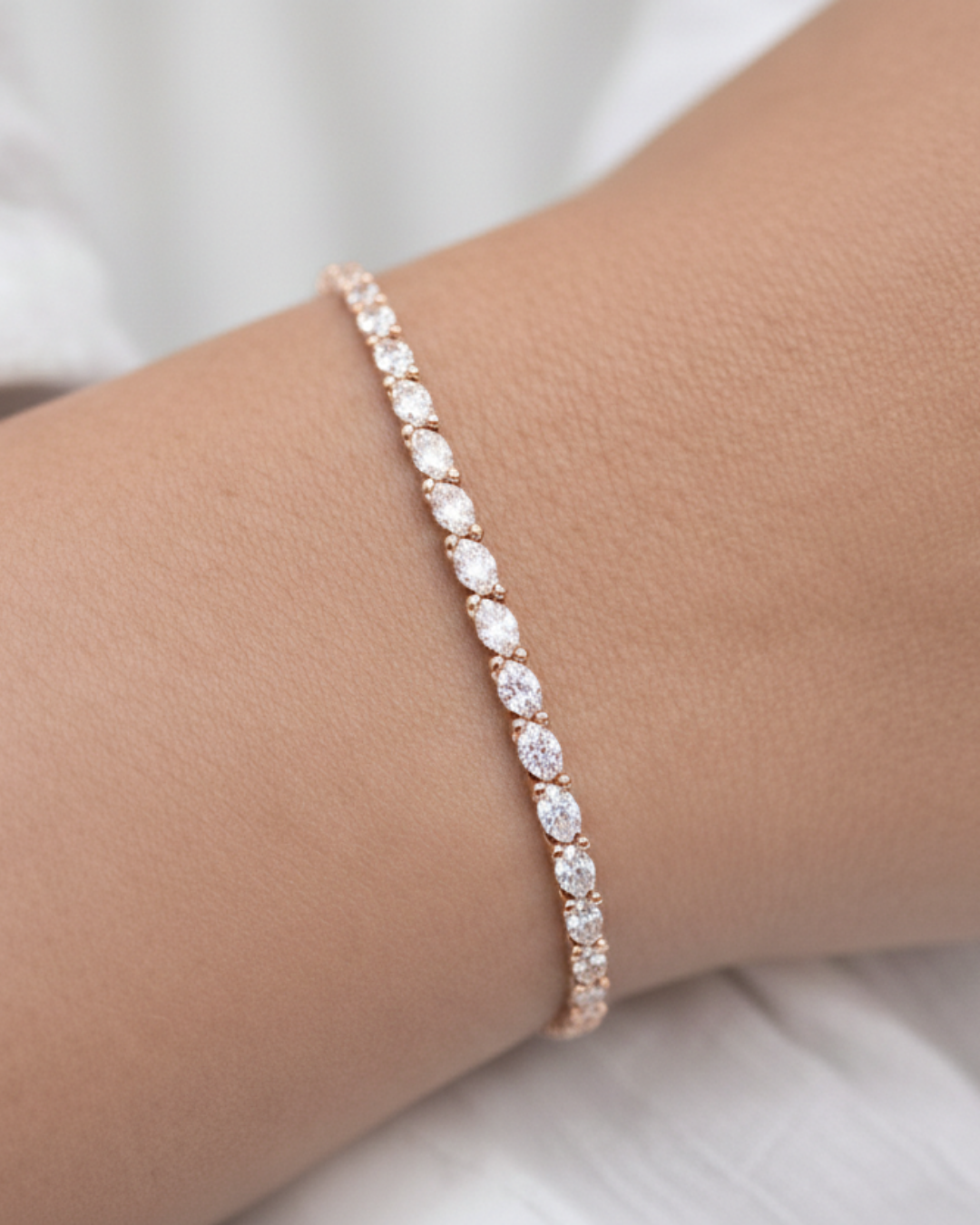 Marquise Shape Lab Grown Diamond Tennis Bracelet Rose