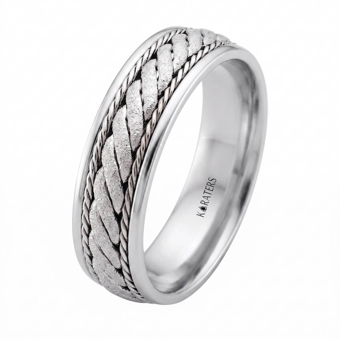 Men's Twisted Rope Style Solid Gold Band  WG