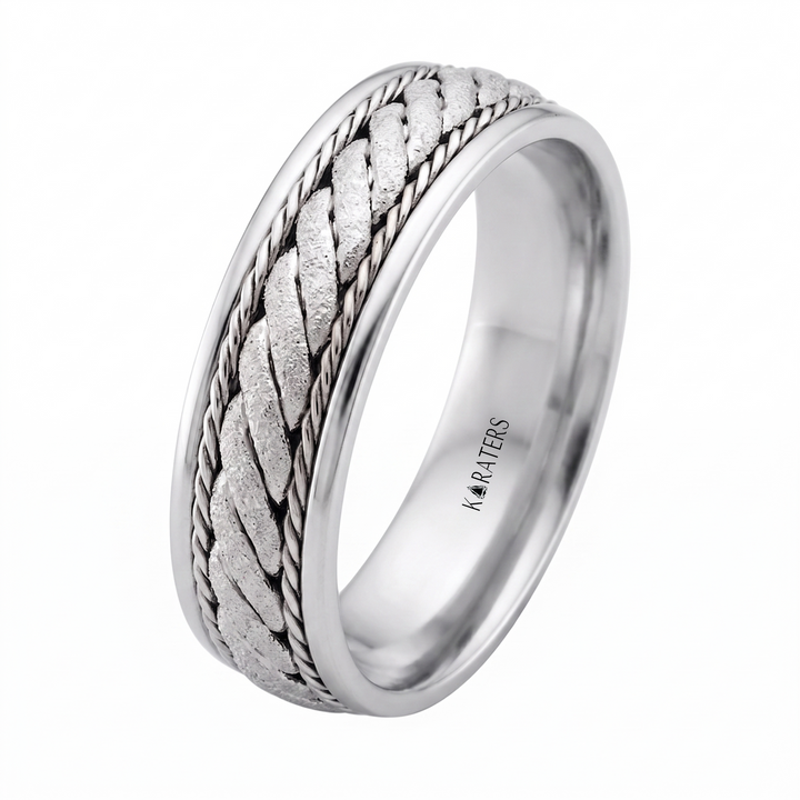 Men's Twisted Rope Style Solid Gold Band  WG