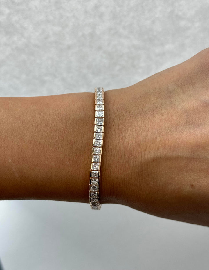 Princess Cut Lab Grown Diamond Tennis Bracelet 14K Solid Gold