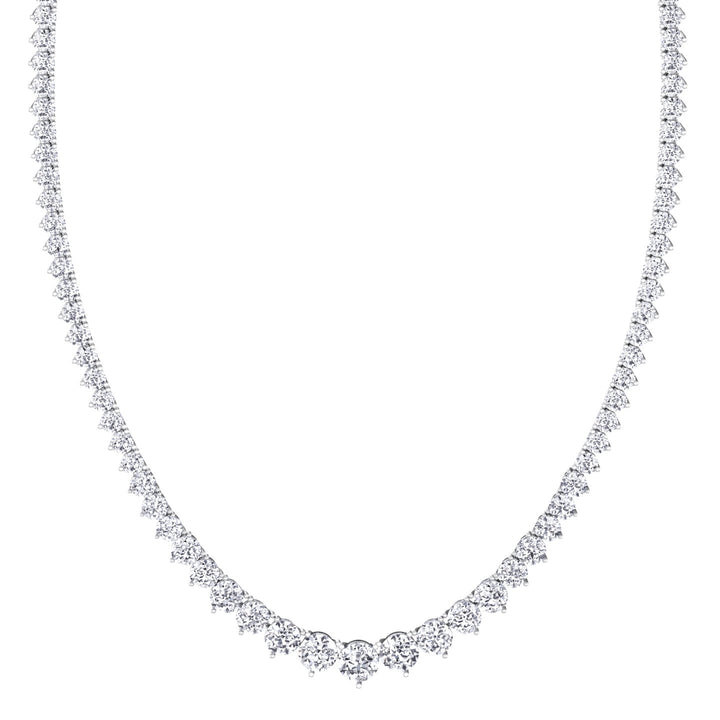 3-Prong Riviera Graduated Lab Grown Diamond Tennis Necklace with Extender  White Gold 14K