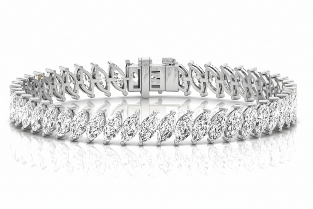 Marquise Shape Lab Grown Diamond Tennis Bracelet White Gold