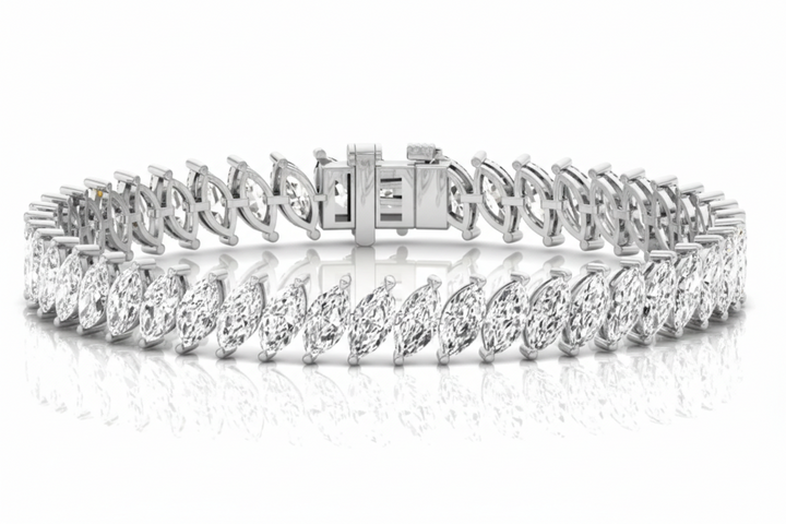 Marquise Shape Lab Grown Diamond Tennis Bracelet White Gold