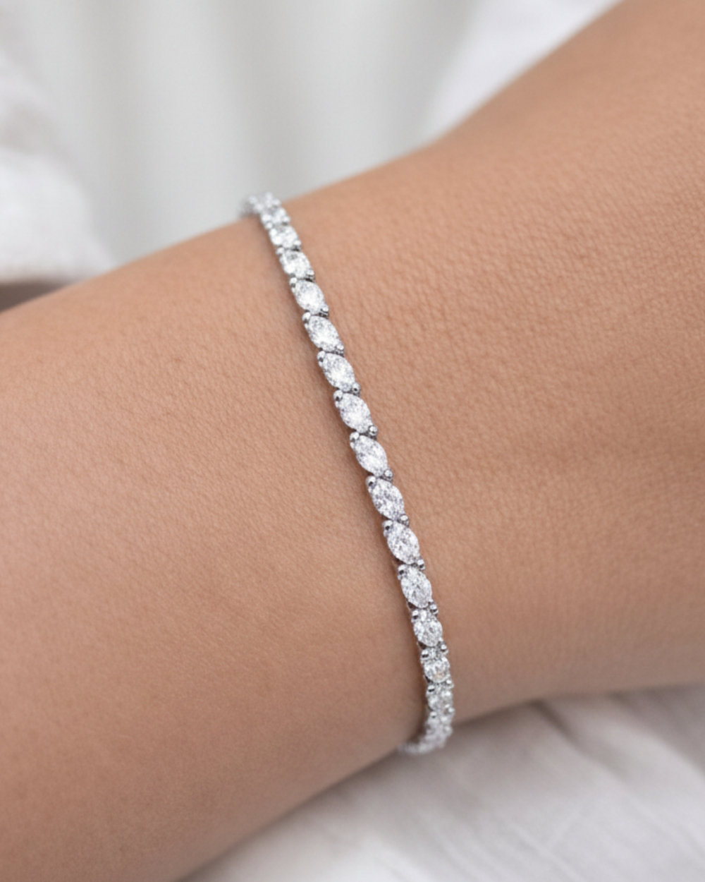 Marquise Shape Lab Grown Diamond Tennis Bracelet White