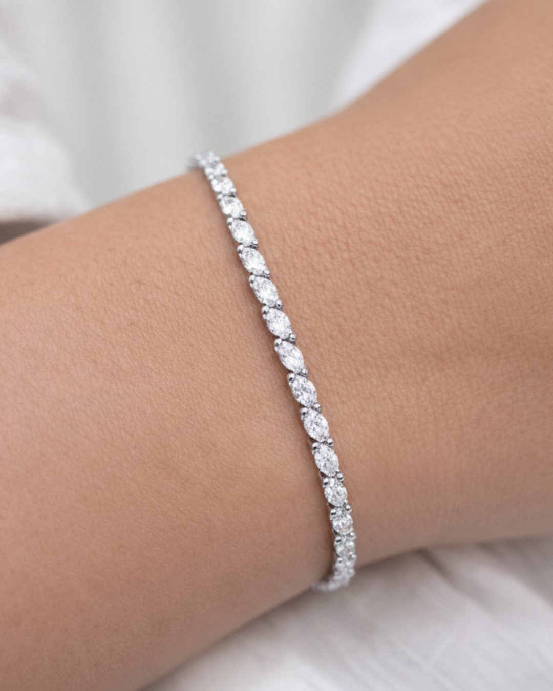 Marquise Shape Lab Grown Diamond Tennis Bracelet White