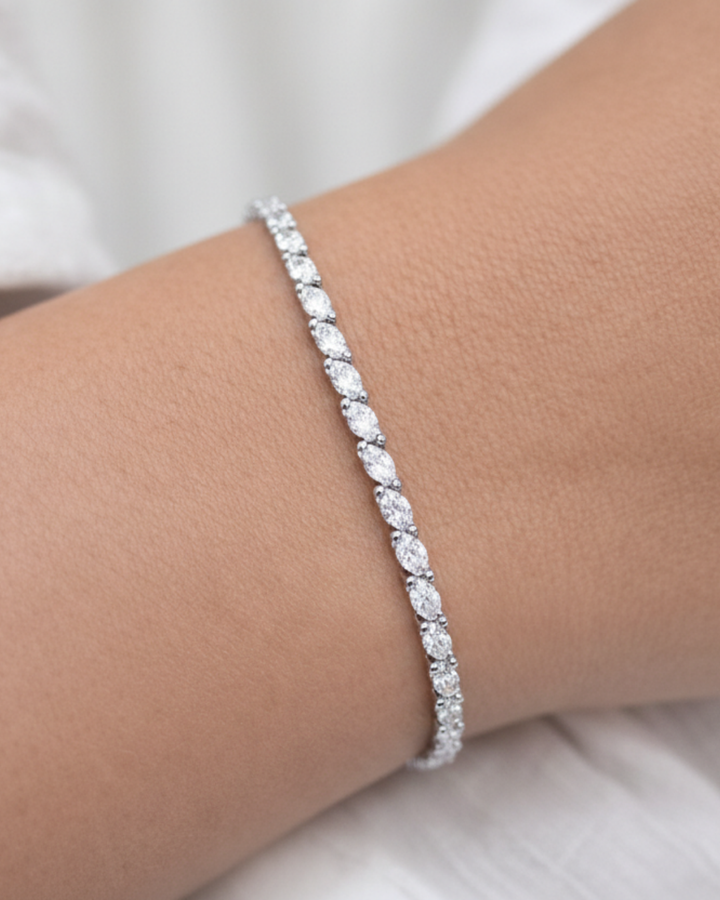 Marquise Shape Lab Grown Diamond Tennis Bracelet White