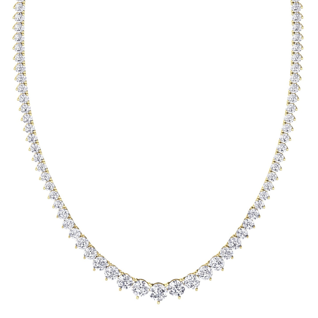3-Prong Riviera Graduated Lab Grown Diamond Tennis Necklace with Extender Yellow Gold 14K