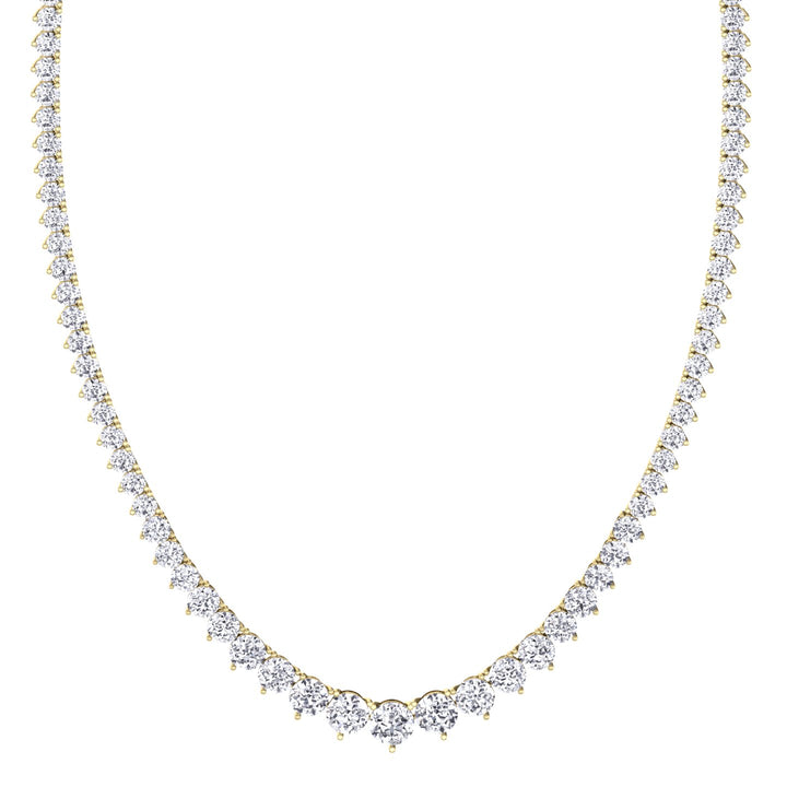 3-Prong Riviera Graduated Lab Grown Diamond Tennis Necklace with Extender Yellow Gold 14K