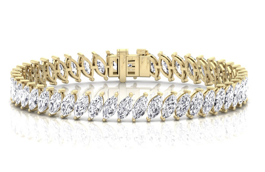 Marquise Shape Lab Grown Diamond Tennis Bracelet Yellow Gold