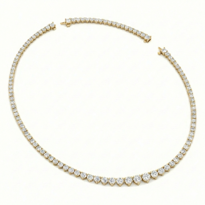 3-Prong Riviera Graduated Lab Grown Diamond Tennis Necklace with Extender Yellow Gold 18K