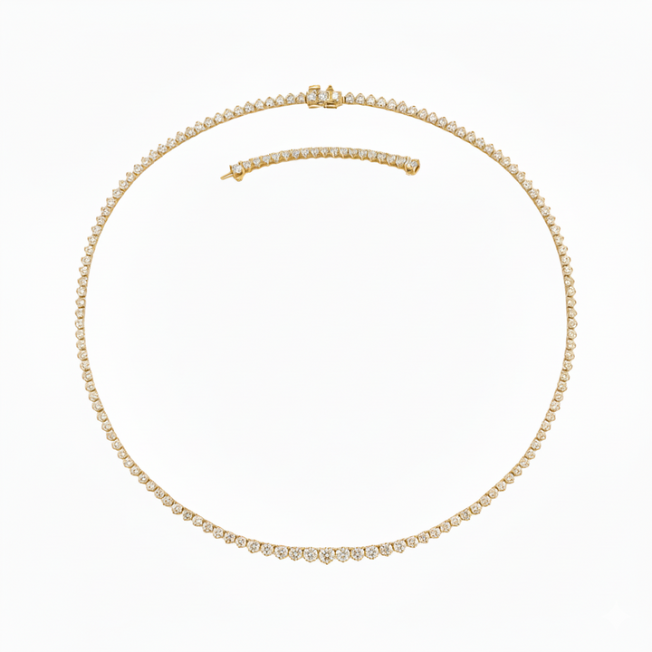 3-Prong Riviera Graduated Lab Grown Diamond Tennis Necklace with Extender Yellow Gold