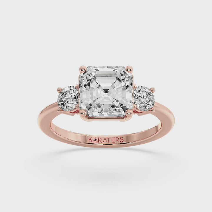 Maulbeere - Asscher Cut Solitaire Lab Grown Diamond Engagement Ring with Round SideStones