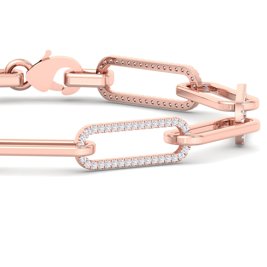1.6 Carat Lab Diamond Paperclip Link Rose Bracelet, Close Up