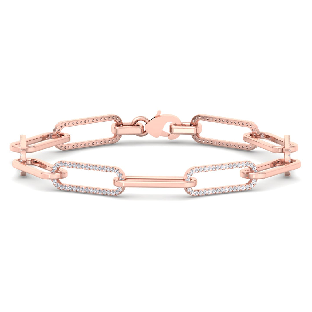 1.6 Carat Lab Diamond Paperclip Link Rose Bracelet, Front