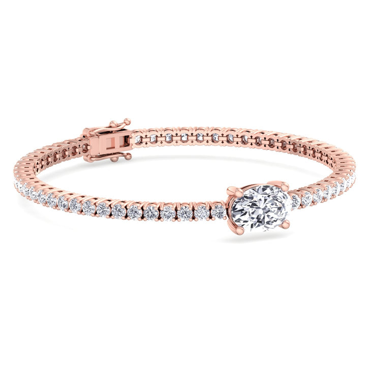 10Ct Oval Single Station Lab Diamond Tennis Bracelet 18K Rose Gold