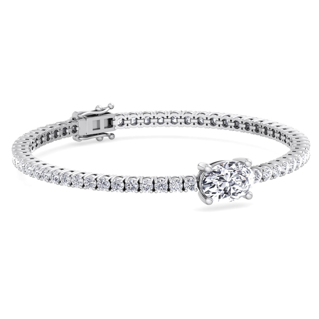 10Ct Oval Single Station Lab Diamond Tennis Bracelet 18K White 