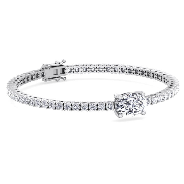 10Ct Oval Single Station Lab Diamond Tennis Bracelet 18K White 