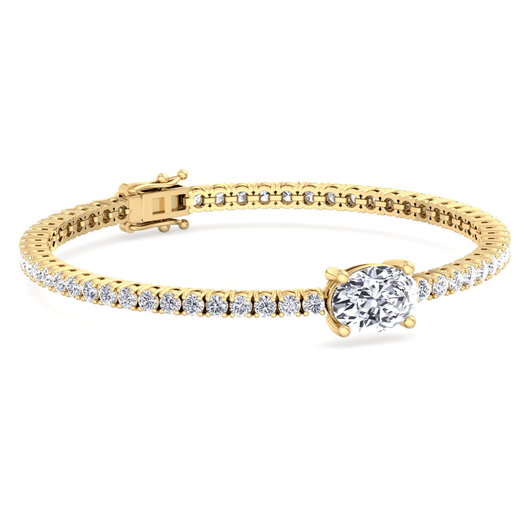 10Ct Oval Single Station Lab Diamond Tennis Bracelet 18K Yellow 
