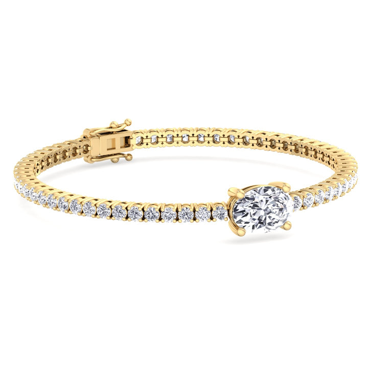 10Ct Oval Single Station Lab Diamond Tennis Bracelet 18K Yellow 