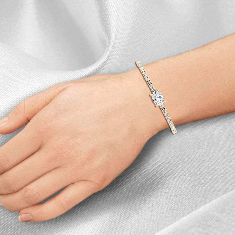 10Ct Oval Station Lab Diamond Tennis Bracelet 18K Hand Wear